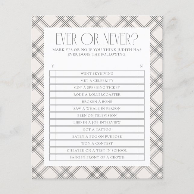 Ever or Never Birthday Game (Front)