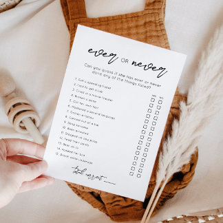 Ever or Never Bridal Shower Editable game card