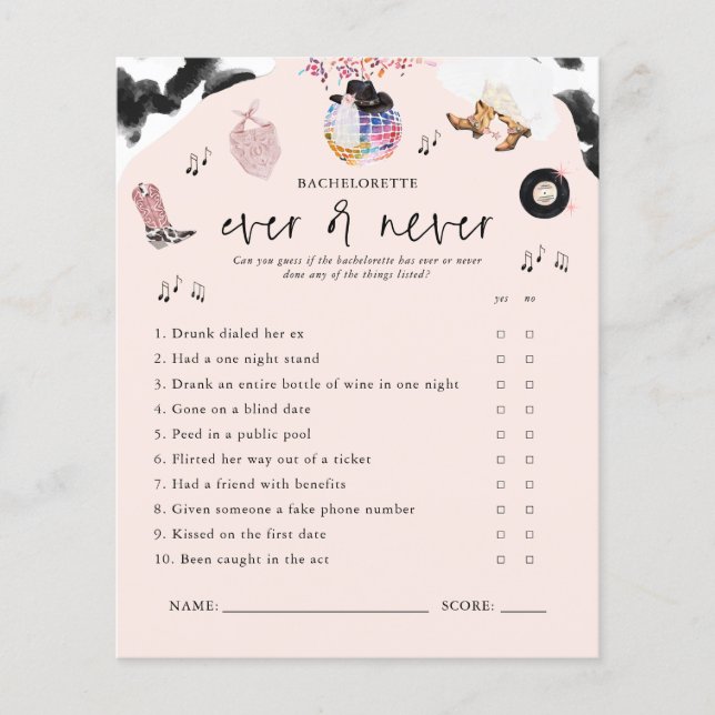 Ever or Never | Disco Cowgirl Bachelorette Game (Front)