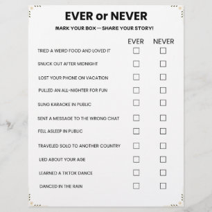 Ever or Never Game – Printable Icebreaker Custom Letterhead