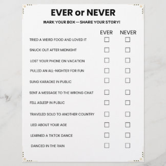 Ever or Never Game – Printable Icebreaker Custom Letterhead