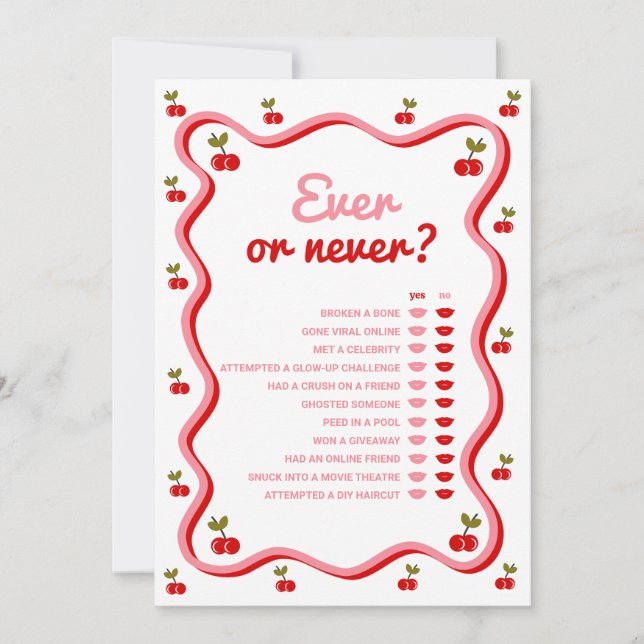 Ever or Never Retro Cherry shower Game card (Front)