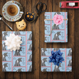 Ever Wonder Curious Cat Blue Wrapping Paper Sheet