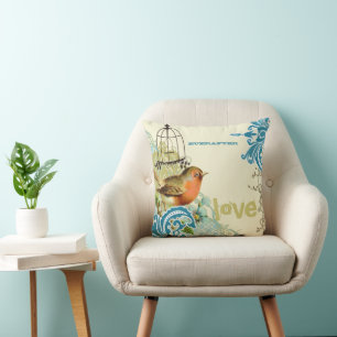 Everafter Bride Teal Lime & Coral Bird Birdcage Cushion