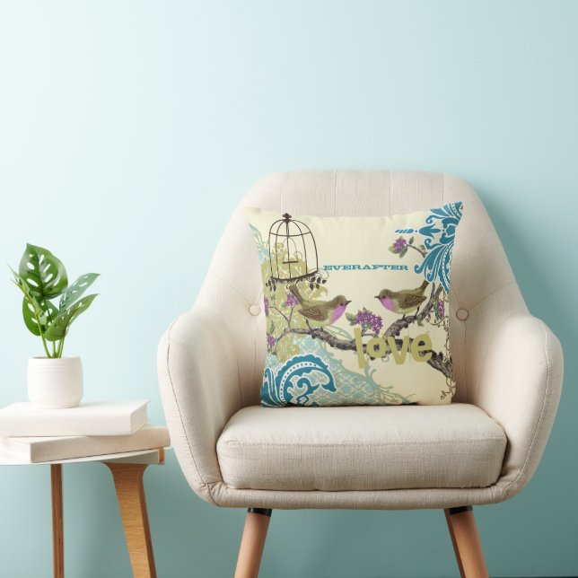 Everafter Bride Teal Lime & Plum Bird Birdcage Cushion (Chair)