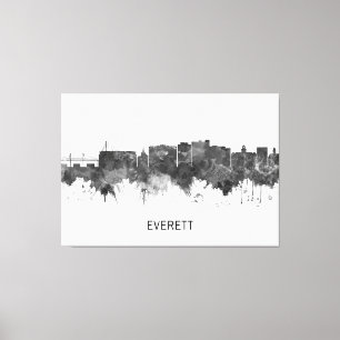 Everett Washington Skyline BW Canvas Print
