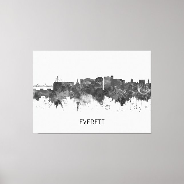 Everett Washington Skyline BW Canvas Print (Front)