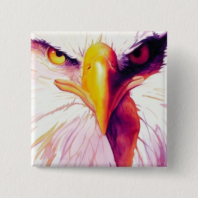 "Everette" Bald Eagle Watercolor 15 Cm Square Badge (Front)