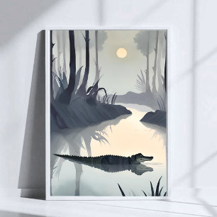 Everglades Alligator   National Park Watercolor Poster
