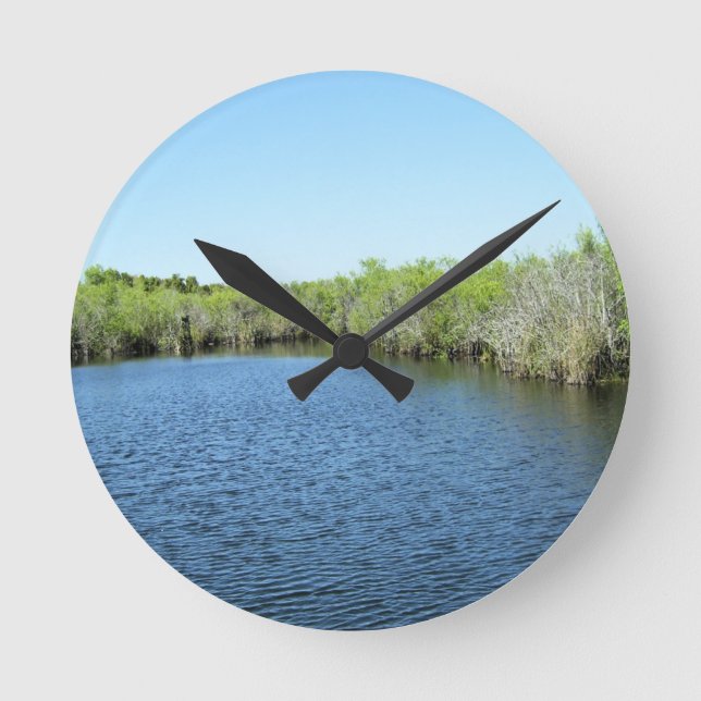Everglades Mangrove Blue Water Reflections Round Clock (Front)