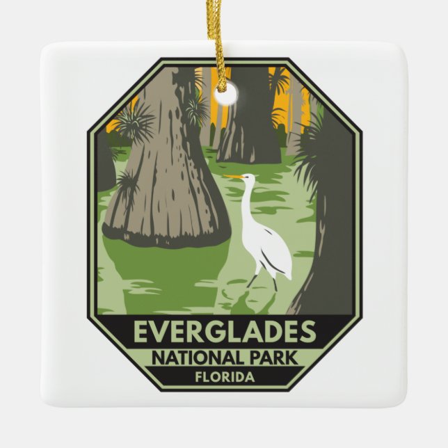 Everglades National Park Florida Egret Vintage  Ceramic Ornament (Front)