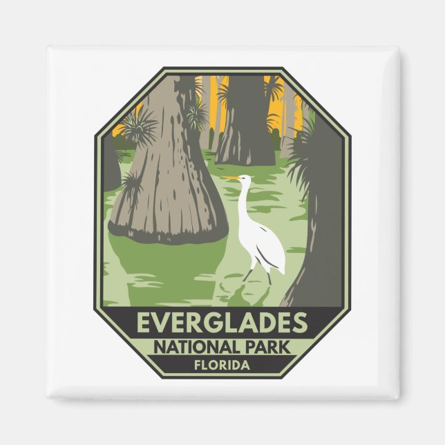 Everglades National Park Florida Egret Vintage  Magnet (Front)