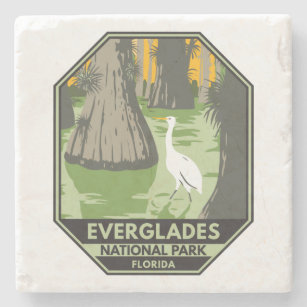 Everglades National Park Florida Egret Vintage Stone Coaster