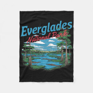 Everglades National Park Illustration Hiking Retro Fleece Blanket