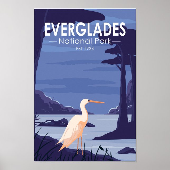 Everglades National Park Night Egret Vintage Poster (Front)
