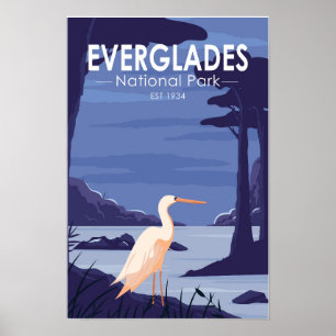 Everglades National Park Night Egret Vintage Poster