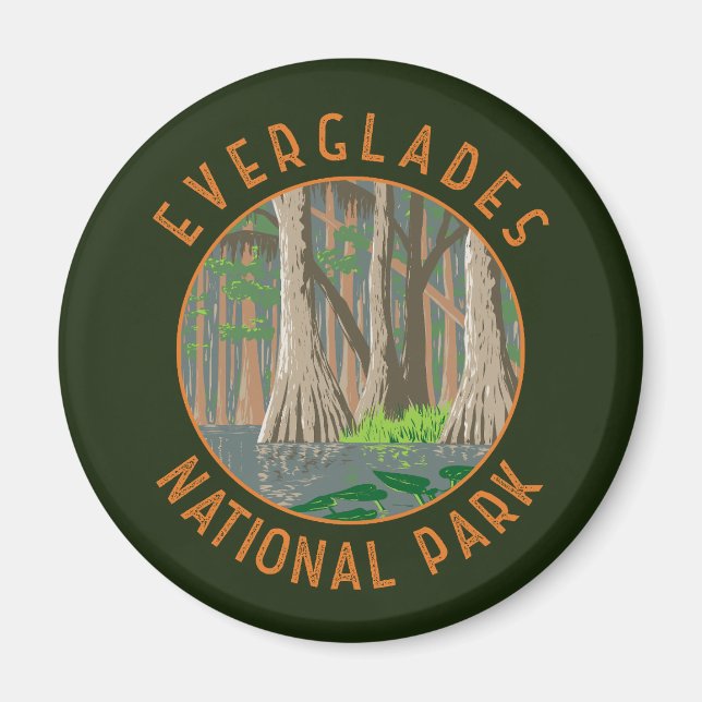 Everglades National Park Retro Distressed Circle Magnet (Front)