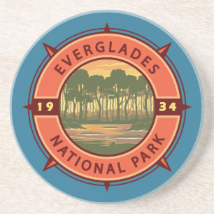 Everglades National Park Sunset Retro Compass  Coaster