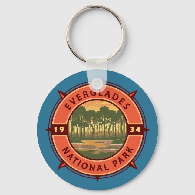 Everglades National Park Sunset Retro Compass Key Ring (Front)