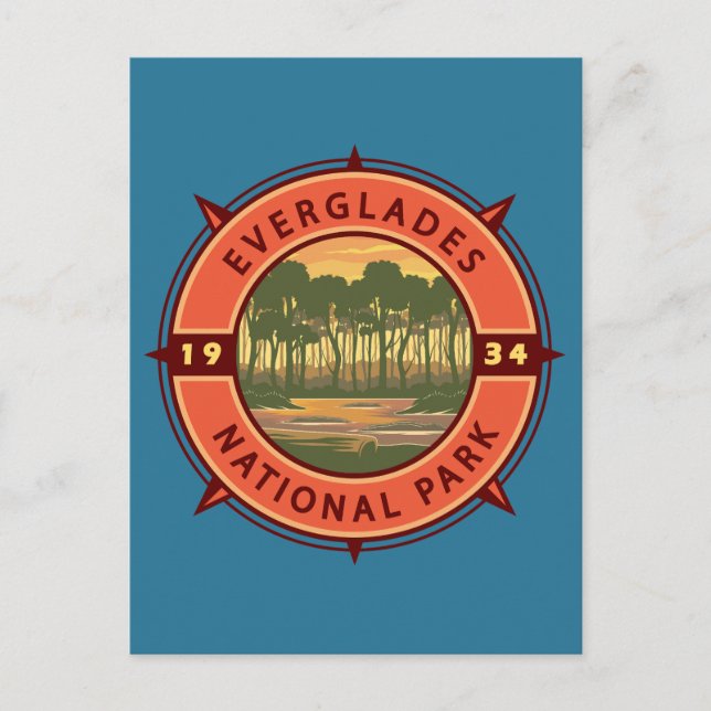 Everglades National Park Sunset Retro Compass Postcard (Front)