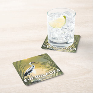 Everglades National Park   Watercolor Stork Square Paper Coaster