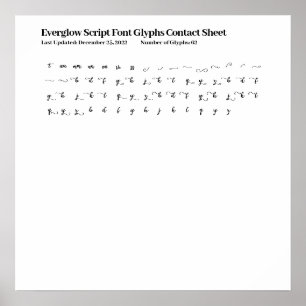 Everglow Script Font Glyphs Contact Sheet Poster