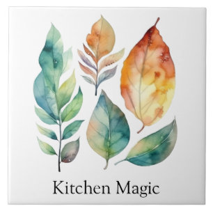 Evergreen & Amber Foliage Art, custom Tile