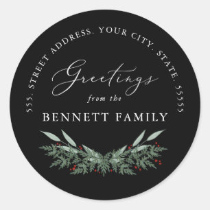 Evergreen and Berries, return address Classic Round Sticker