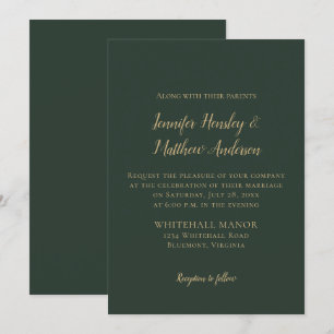 Evergreen and Gold Winter Wedding Invitation