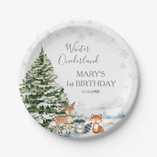Evergreen Animal Winter Onederland Birthday Paper Plate