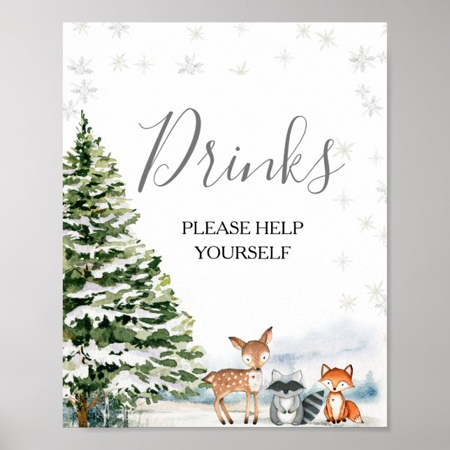 Evergreen Animal Winter Onederland Drinks Sign (Front)