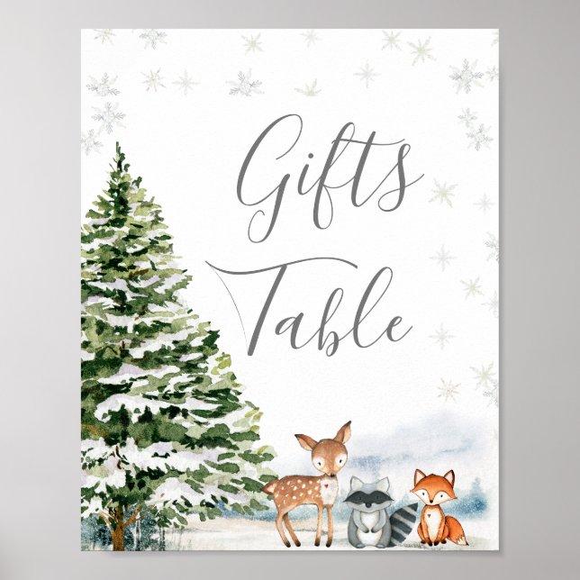 Evergreen Animal Winter Onederland Gifts Table Poster (Front)