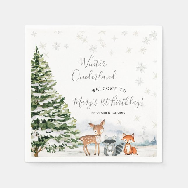 Evergreen Animal Winter Onederland Paper Napkin (Front)
