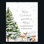 Evergreen Animal Winter Onederland Party Welcome Poster<br><div class="desc">Evergreen Animal Winter Onederland Birthday Welcome Sign</div>