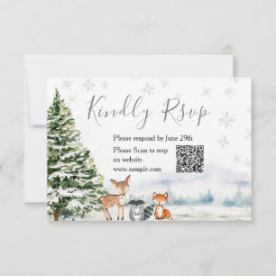 Evergreen Animal Winter Onederland RSVP Card