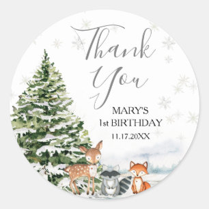 Evergreen Animal Winter Onederland Thank You Classic Round Sticker