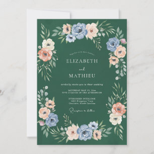Evergreen Apricot Watercolor Wedding Invitation