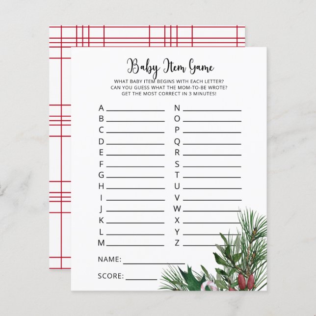 Evergreen Baby Item Game. Baby Shower Game (Front/Back)