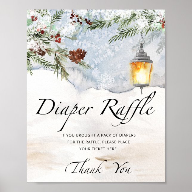 Evergreen baby shower diaper raffle sign (Front)