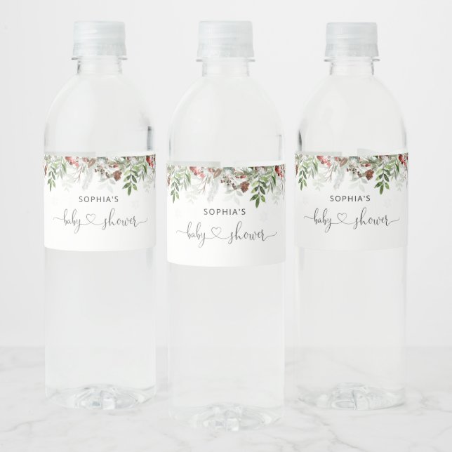 Evergreen baby shower  water bottle label (Bottles)