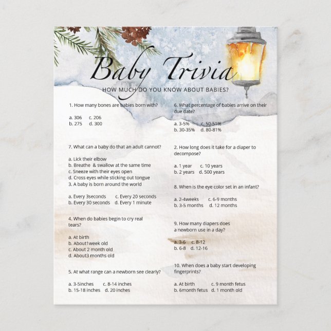 Evergreen Baby Trivia Baby Shower Game (Front)