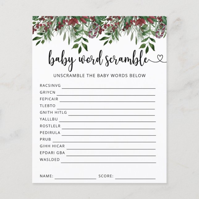 Evergreen Baby word scramble game (Front)