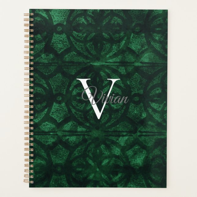 Evergreen Batik Elegant Monogram Name Planner (Front)