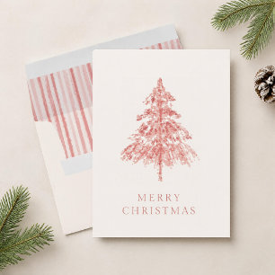 Evergreen Blush Pink Christmas Tree Personalised Holiday Card