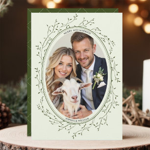 Evergreen Boho Wedding Merry and Married Photo Holiday Card