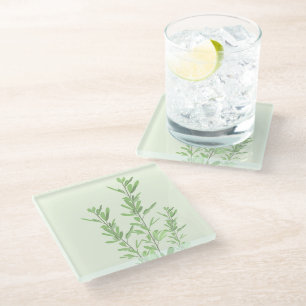Evergreen botanical nature greenery glass coaster
