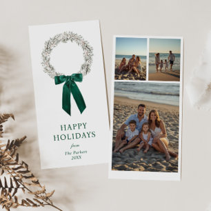 Evergreen Bow Wreath Photo Holiday Card