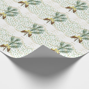 Evergreen Branch and Golden Bow Wrapping Paper