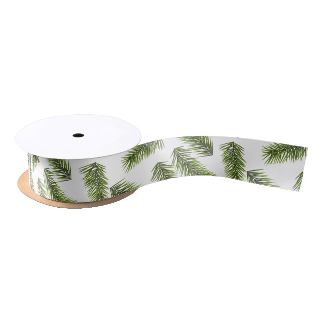 Evergreen Branch Pattern  Satin Ribbon (Spool)