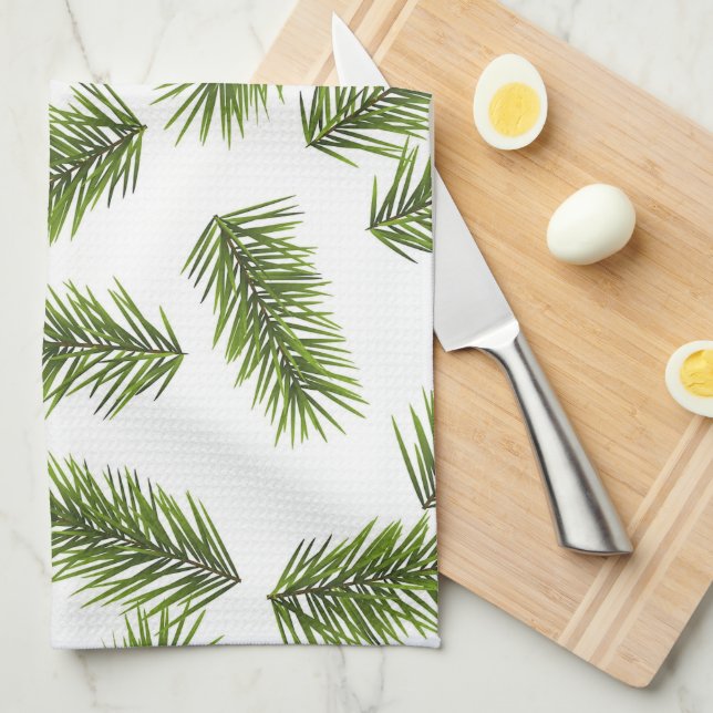 Evergreen Branch Pattern  Tea Towel (Quarter Fold)